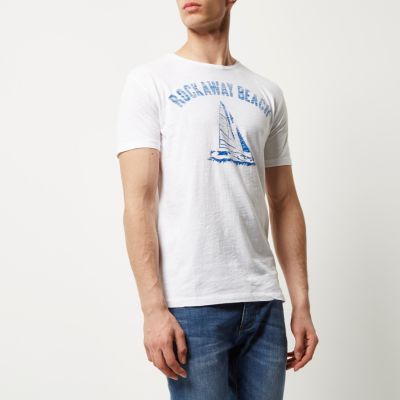 White Worn By Rockaway Beach print t-shirt